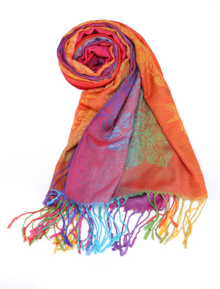 Allegra K- Tassel Wrap Floral Gradient Color Scarf