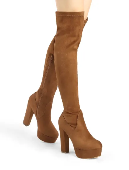 Allegra K - Platform Block Heel Over Knee High Boots