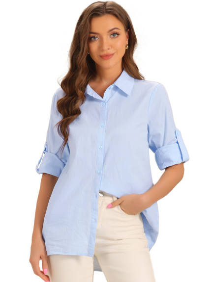 Allegra K - Long Sleeve Button Down Cotton Work Shirt