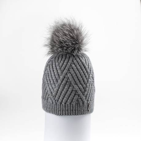 Harricana -  Chevron Beanie W Upcycled Fur Pom