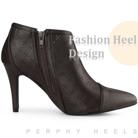 Allegra K- Perforated Stiletto Heels Ankle Booties