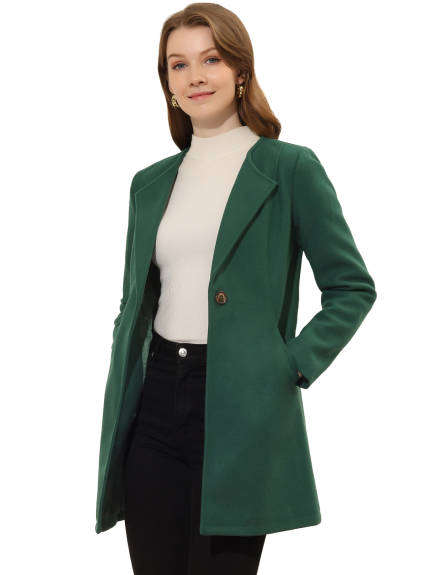 Allegra K- Half Lapel One Button Mid-Length Overcoat