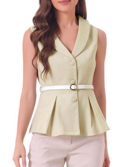 Allegra K- Lapel Button Down Belted Blazer Vest