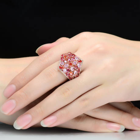 Genevive Sterling Silver 18k Rose Gold Plated with Red Cubic Zirconia Accent Ring