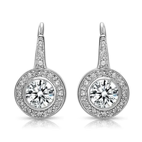 Genevive Sterling Silver with Round Colored Cubic Zirconia Drop Euro Earrings