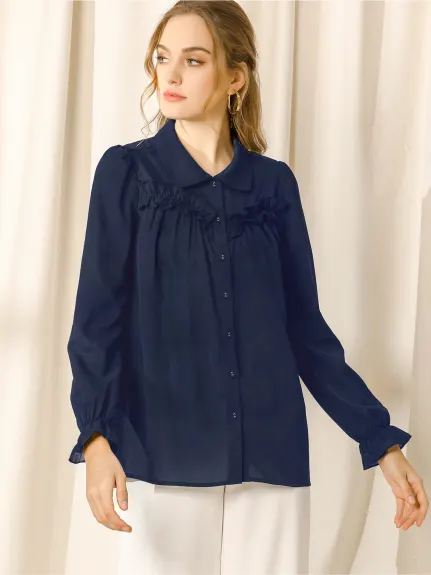 Allegra K- Ruffle Peter Pan Collar Shirt