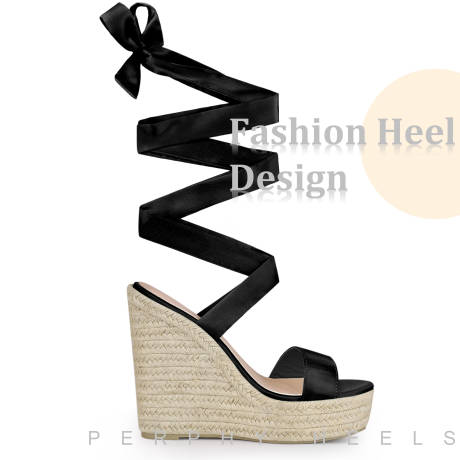 Allegra K - Platform Espadrilles Satin Lace Up Wedge Sandals