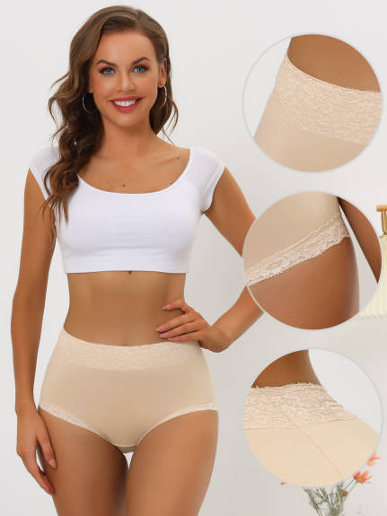 Allegra K- Cotton High-Rise Lace Tummy Control Brief