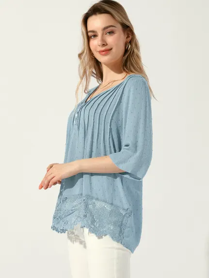 Allegra K - Lace V Neck Summer Lace Hem Top