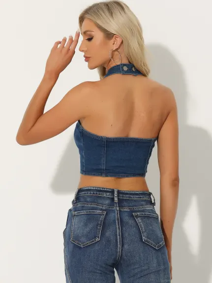 Allegra K- Denim avant Halter arrière réservoir