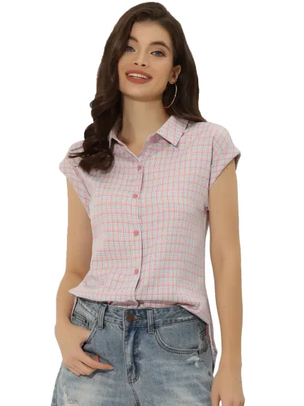 Allegra K- Plaid Short Sleeve Button Down Shirt