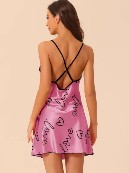 cheibear - Heart Print Lounge Mini Nightgown