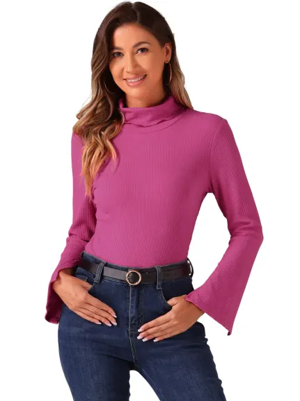 Allegra K - Turtleneck Split Long Sleeves Knit Top