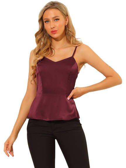 Allegra K- Satin Camisole V Neck Peplum Tank Top