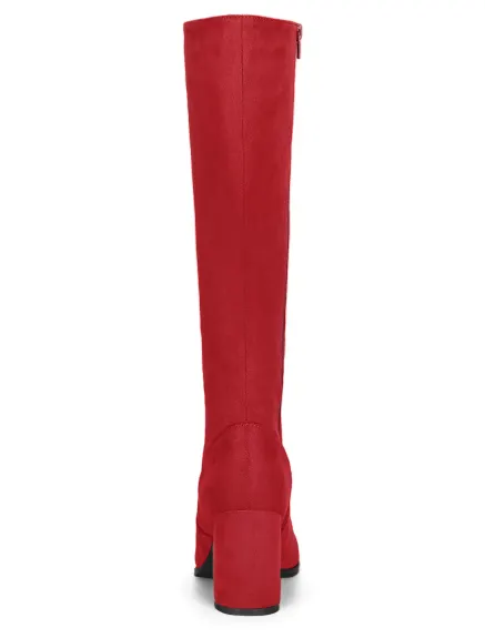 Allegra K- Side Zipper Chunky Heel Knee High Boots