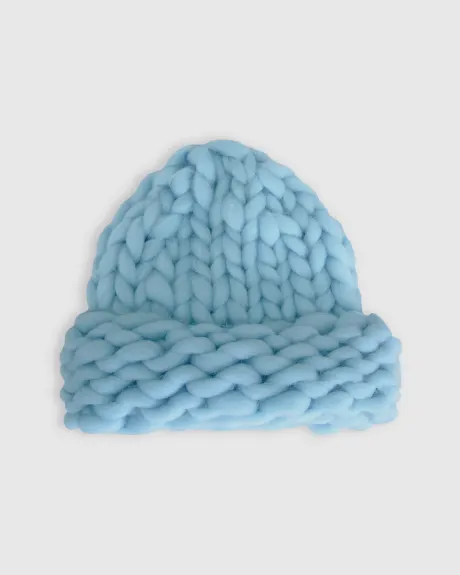 Snowflake Hand Knitted Beanie - Sky Blue