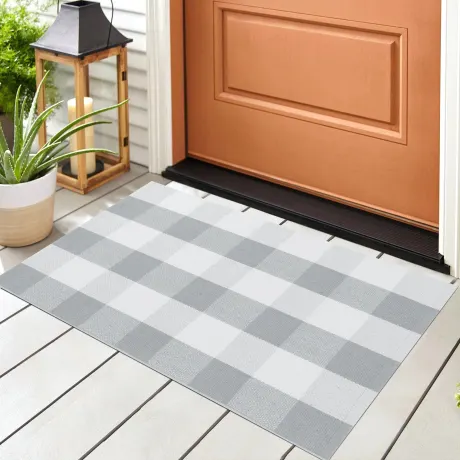 PiccoCasa- Buffalo Check Plaid Outdoor Cotton Floor Mat 35"x24"