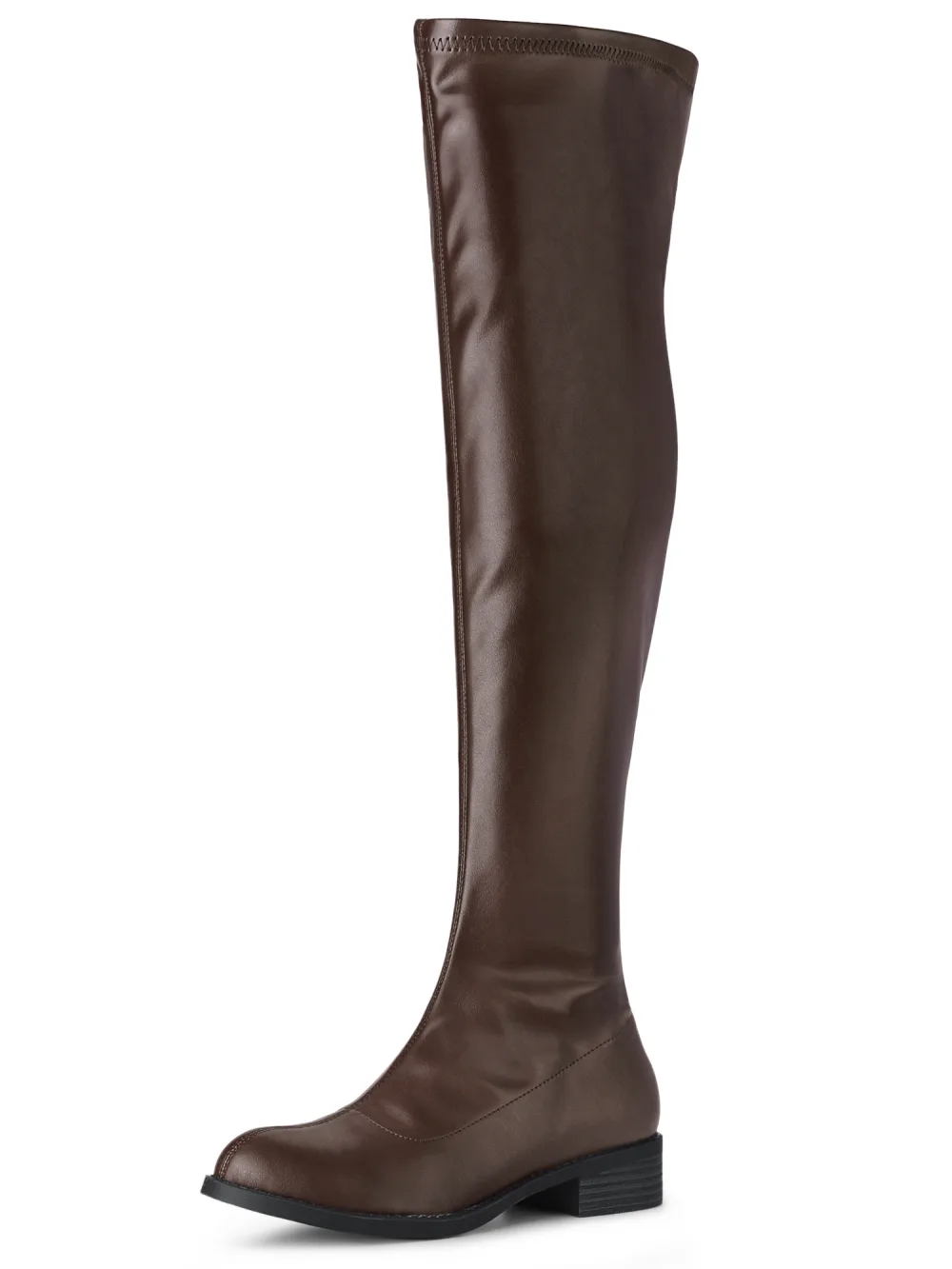 Allegra K- Low Block Heel Solid Thigh High Boots