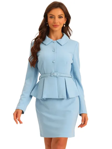 Allegra K- Suit Set-Peplum Blazer Jacket and Pencil Skirt