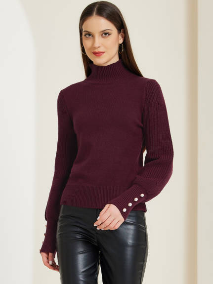 Allegra K - Ribbed Knit Turtleneck Pullover Sweater