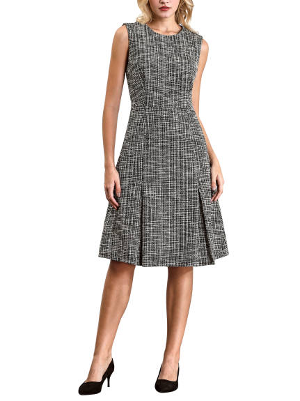 Hobemty - Plaid Sleeveless A-Line Tweed Dress