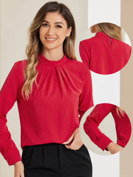 Allegra K - Dressy Stand Collar Long Sleeve Blouse