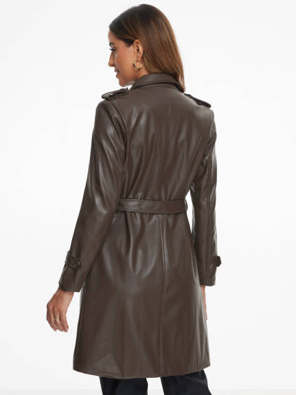 Allegra K- Slim Fit Zip Faux Leather Long Jacket