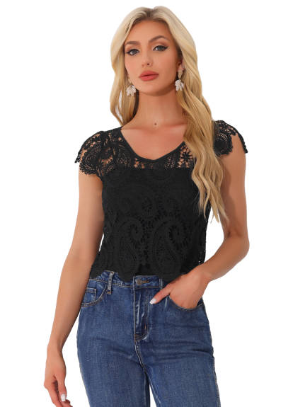 Allegra K- Lace Sheer Summer Boho Blouse