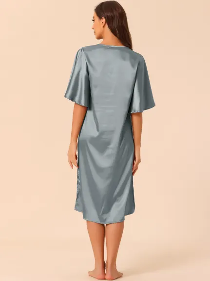 cheibear - Flare Bell Sleeve Satin Nightgown