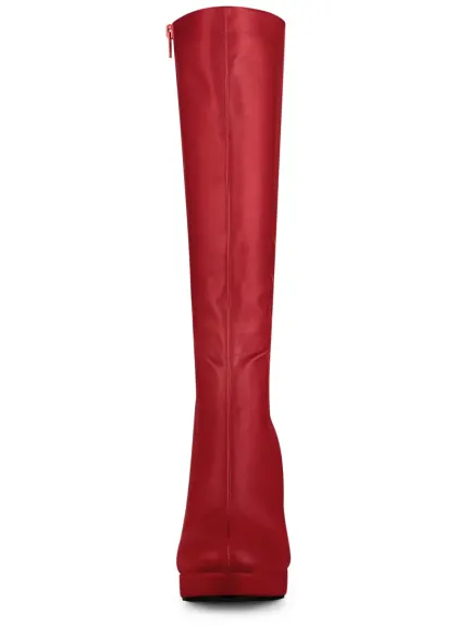 Allegra K - Faux Leather Platform Over the Knee High Boot