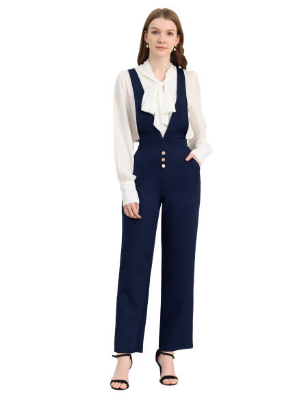 Allegra K - Wide Leg Jumpsuit Suspenders Pants