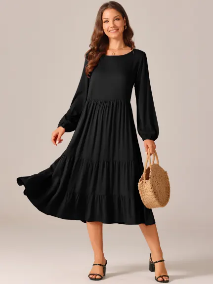 INSPIRE CHIC - Fall Long Sleeve Tiered Maxi Dress