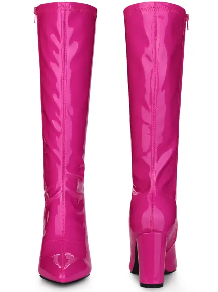 Allegra K - Patent Leather Knee High GoGo Boots