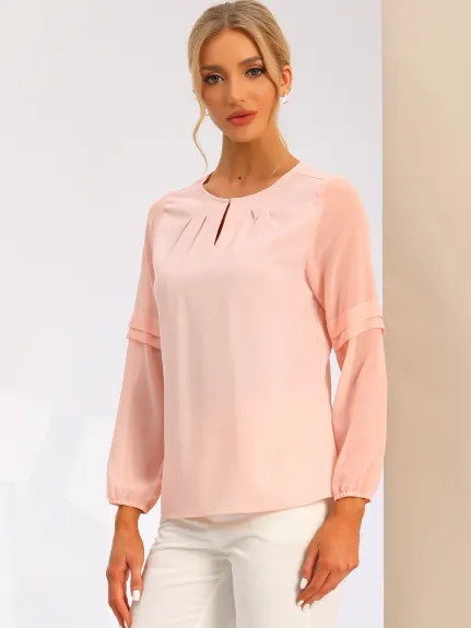 Allegra K- Long Sleeve Keyhole Neck Blouse Top