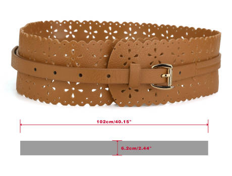 Allegra K- Hollow Retro Floral Leather Cinch Wide Belt