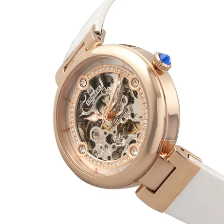 Montre squelette automatique Empress Adelaide avec bracelet en cuir - Blanc