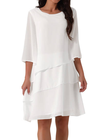 Allegra K - Chiffon Crewneck Tiered Layered Dress