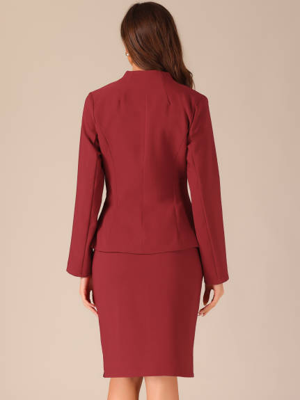 Allegra K - Collarless Blazer and Pencil Skirt Suit