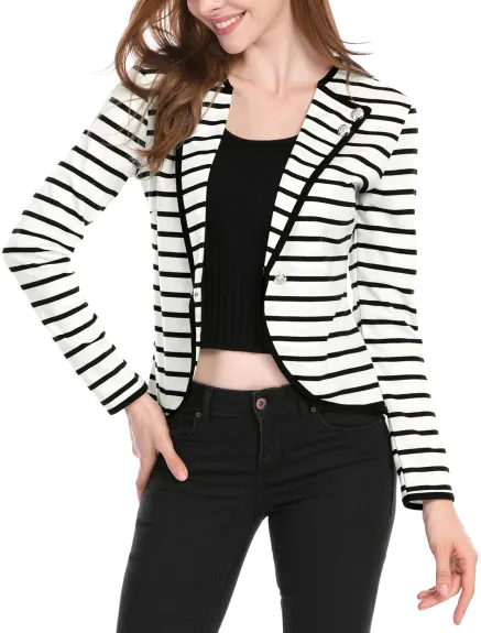 Allegra K- Notched Lapel Casual Striped Blazer