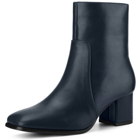 Allegra K - Square Toe Side Zip Chunky Heel Ankle Boots