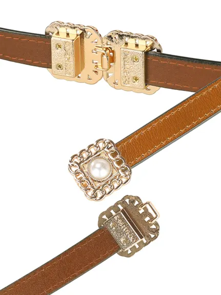 Allegra K- Retro Skinny Interlock Buckle Thin Waist Belt