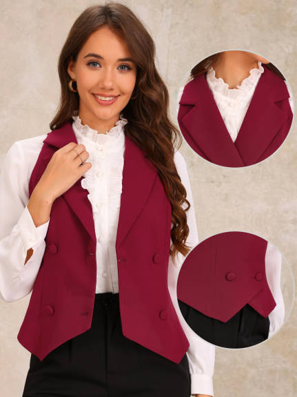 Allegra K - Notched Lapel Double Breasted Waistcoat Vest