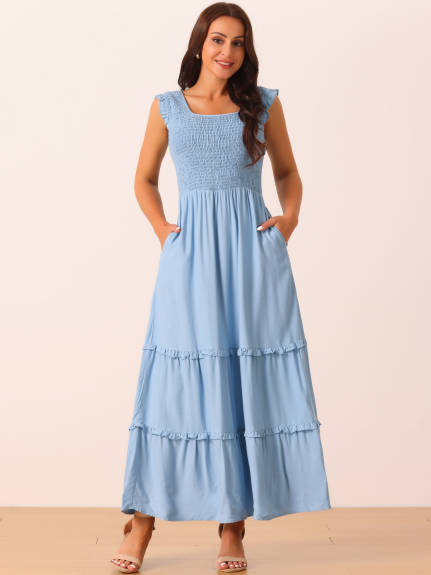 Allegra K - Sleeveless Scoop Neck Tiered Maxi Dress