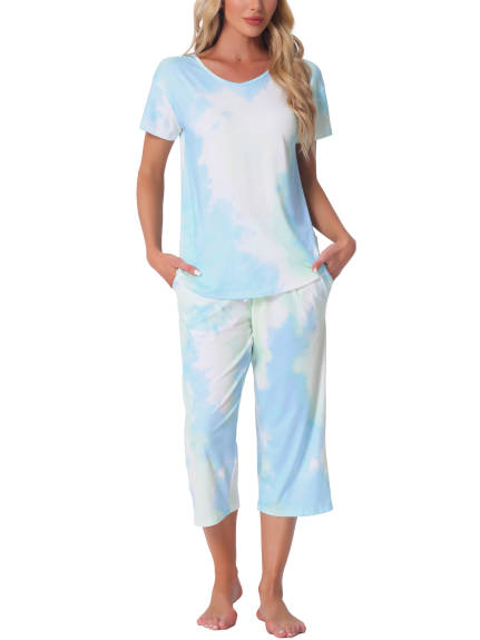 Cheibear - Tie Dye Short Sleeve Pajama Set