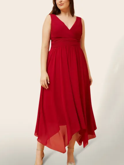 Annick - Scarlett Midi Dress Waisted Handkerchief Hem Red