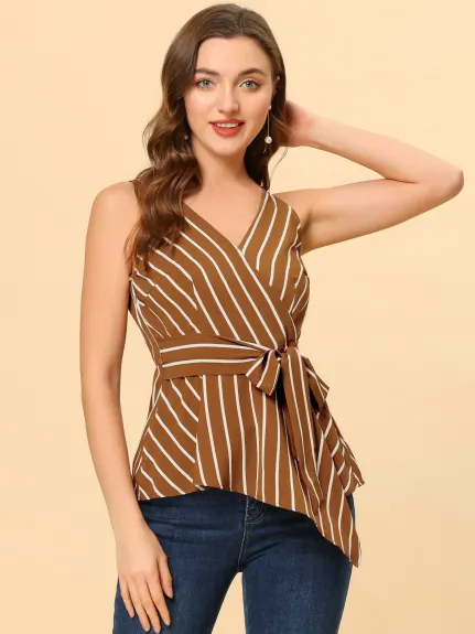 Allegra K- Sleeveless V Neckline Wrap Tie Waist Top