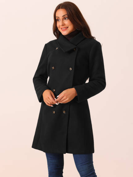 Allegra K - Double Breasted Winter Outwear Peacoat