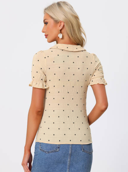 Allegra K - Stars Print Peter Pan Collar Blouse