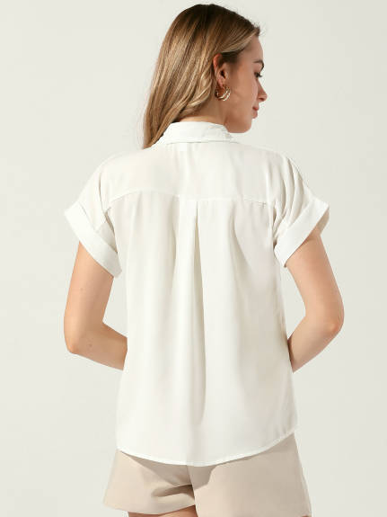 Allegra K- Chiffon Button Down Summer Blouse Shirt