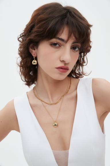 Aria Gold Gemstone Pendant Necklace Layer Set-Translucent White